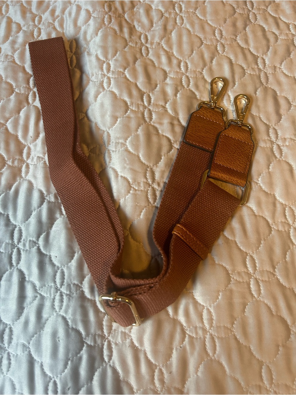 Source Unknown Brown Canvas Bag Strap with Gold Hardware